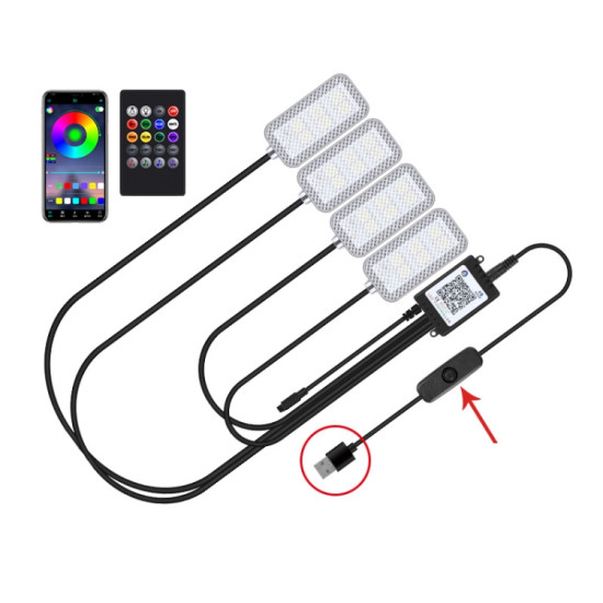 Eight Color LED Voice Control Car Music Rhythm Atmosphere Light Specification 5V USB With Switch APP Remote Control