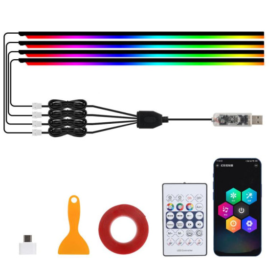 3 Control App Remote Control Colorful Car Interior Ambient Lighting Modified LED Acrylic USB Car Ambient Lighting Spec 110cm x 4 4 In 1