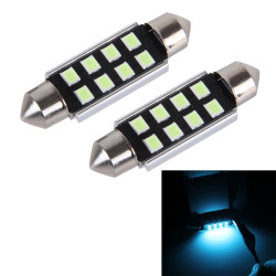 2 PCS DC 12V 2W 41MM 8 SMD 3528 LEDs Bicuspid Port Decoding Car Dome Lamp LED Reading Light Ice Blue Light