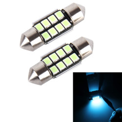 2 PCS DC 12V 2W 31MM 8 SMD 3528 LEDs Bicuspid Port Decoding Car Dome Lamp LED Reading Light Ice Blue Light