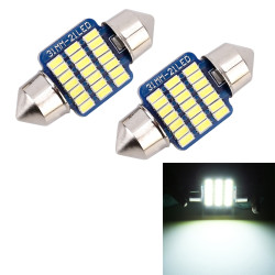 2 PCS 31mm DC12V 1W 6000K 65LM 21LEDs SMD 3014 Car License Plate Light Dome Light with Decoder