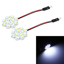 2 PCS 3W 200 LM 6000K Flower Shape Car Auto Interior Doom Reading Light with 12 SMD 5630 LED Lamps Bicuspid and T10 Adapter Cable DC 12V White Light