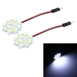 2 PCS 3W 200 LM 6000K Flower Shape Car Auto Interior Doom Reading Light with 12 SMD 5630 LED Lamps Bicuspid and T10 Adapter Cable DC 12V White Light