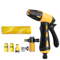High-pressure Car Wash Sprinkler Household Spray Nozzle Rinse Watering Car Cleaning Tools, Spec: With Connectors+10m Spring Tube+Foam Jug
