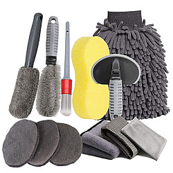 12 PCS / Set Car Wash Tool Brush Car Tires Brush Double Strand Wheel Brush(Gray)