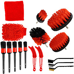 16 PCS / Set Car Washing Tool Brush Drill Cleaning Brush Tire Cleaning Floor Brush(Red)