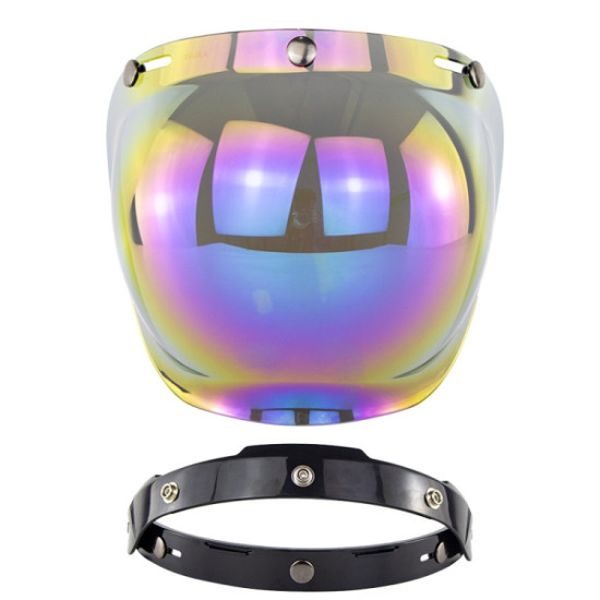 Motorcycle Helmet Three-Button Windproof Lens With Bracket(Rainbow)