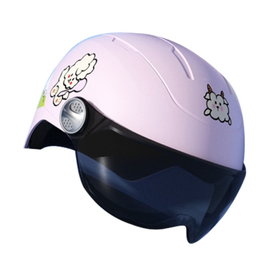 Tea Color Short Lens Children Anti-Fall Safety Helmet Cartoon Electric Car Summer Helmet(Peach Pink-Girl)