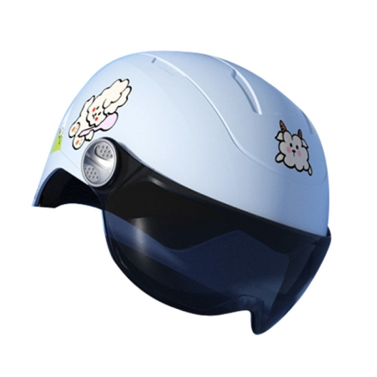 Tea Color Short Lens Children Anti-Fall Safety Helmet Cartoon Electric Car Summer Helmet(Sky Blue-Girl)