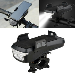 Multifunction 4 in 1 Phone Holder Bicycle Bell Cycling Lamp Flashlight(Black)