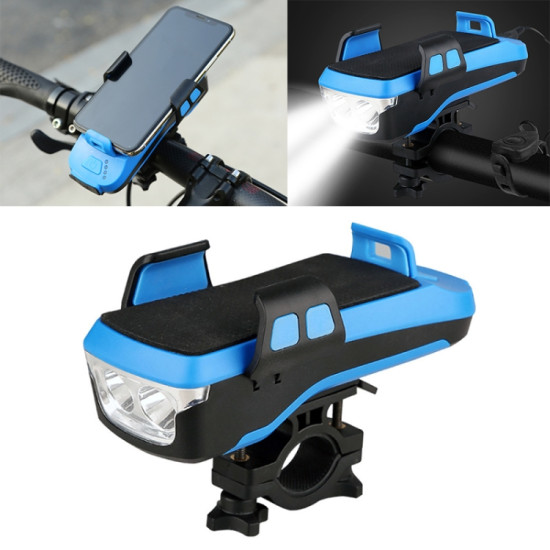 Multifunction 4 in 1 Phone Holder Bicycle Bell Cycling Lamp Flashlight(Blue)