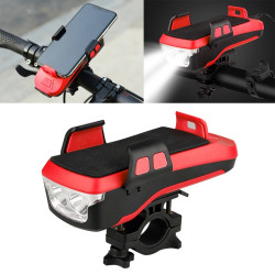 Multifunction 4 in 1 Phone Holder Bicycle Bell Cycling Lamp Flashlight(Red)
