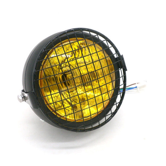 Motorcycle Reticular Retro Lamp LED Headlight Modification Accessories for Halley / Honda CG125 / Suzuki GN125(Yellow)