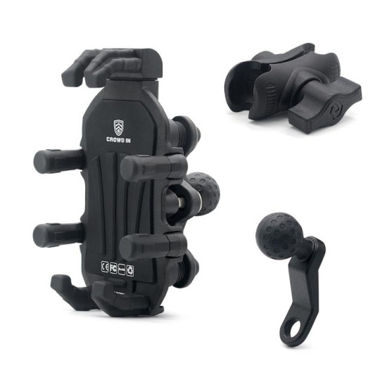 Motorcycle Rearview Mirror Mount Aluminum Alloy Shock-absorbing Mobile Phone Holder(Black)