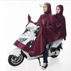 Universal Super Water-Resistant Dual Hooded Motorcycle Rain Poncho Coat Raincoat(Brown)