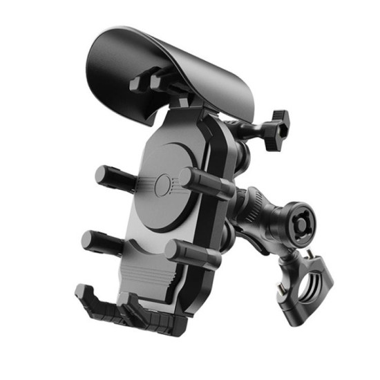 Motorcycle Phone Holder with Sun Visor & Anti-Theft Lock 360-degree Rotation, Camera Compatible, Spec: Handlebar Mount