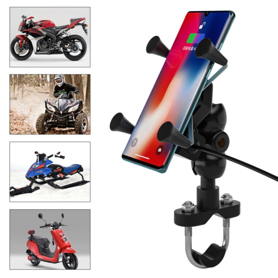 WUPP CS-1133B1 Motorcycle Four-claw X Shape Adjustable Rechargeable Mobile Phone Holder Bracket, Double Tap Buckle Version