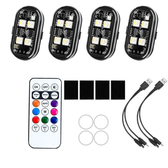 Wireless Remote-Controlled Motorcycle LED Flashing Taillight For Retrofitting, Specification: 4 Lights(Boxed)