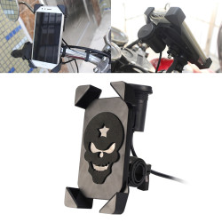 Portable Motorcycle USB Charger Mobile Phone Holder, Handlebars Version (Black)