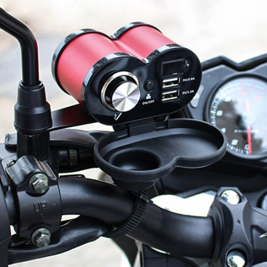 Portable Motorcycle Aluminum Alloy Dual USB Charger Cigarette Lighter (Red)