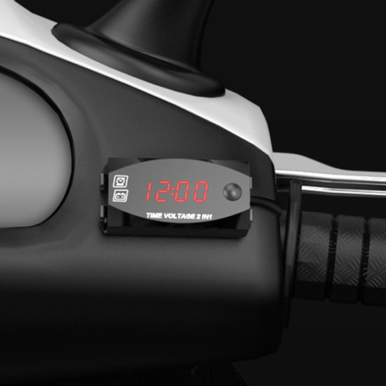 Motorcycle Multi-functional 2 in 1 Digital Display Voltmeter + Electronic Clock, 6-30V IP67 (Red Light)