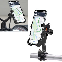 Motorcycle Waterproof QC 3.0 USB Port Fast Charger Adapter Aluminum Alloy Rearview Mirror Holder with Switch (Black)
