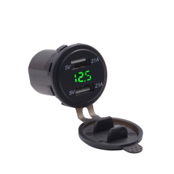 Motorcycle Waterproof 12-24V 2.1A Dual USB Charger Adapter + Voltmeter(Green Light)