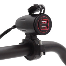Motorcycle USB Charger with Waterproof Cover Switch Control (Red Light)