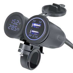 Motorcycle Modified With Bracket Dual USB 3.1A Charging With Temperature Voltage Bracket(Blue Light)