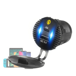 12-24V Car Motorcycle QC3.0+PD Flash Charging Mobile Phone Charger(Black)