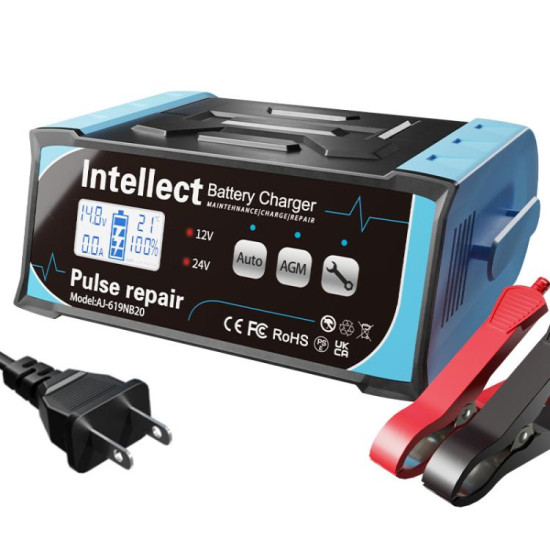 12V/24V Car Battery Charger Intelligent Pulse Lead-acid Battery Repair, Specification: US Plug