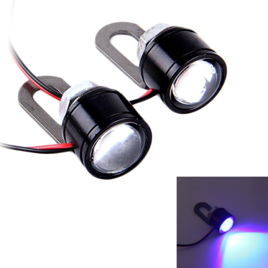 2 PCS 12V 3W Blue Light Eagle Eyes LED Strobe Light For Motorcycle ?Wire Length: 90cm
