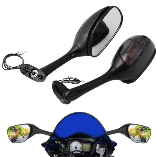 Motorcycle Modified Rear View Mirror Set with Light for 2005-2008 GSXR1000 K5 K6 K7 K8 K9