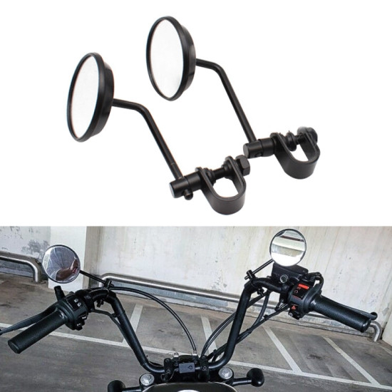 SF-127 Motorcycle Small Round Rearview Mirror Reversing Mirror(Black)
