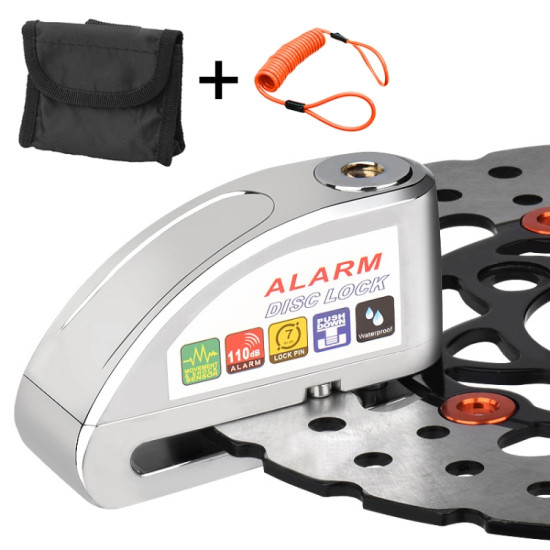 Motorcycles / Bicycle Anti-theft Lock Alarm Disc Brakes Lock with Cable and Bag (Silver)