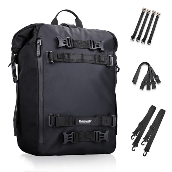 Rhinowalk Multi-Function Motorcycle Rear Seat Bag Combination Rear Shelf Pannier, Colour: Black 20L