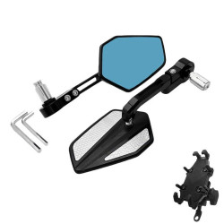 Motorcycle Universal Blue Glass Rearview Mirror Modification Parts(Black)