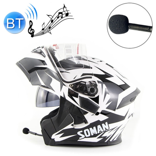 Soman 955 Skyeye Motorcycle Full / Open Face Bluetooth Helmet Headset Full Face, Supports Answer / Hang Up Calls(Skyeye White)