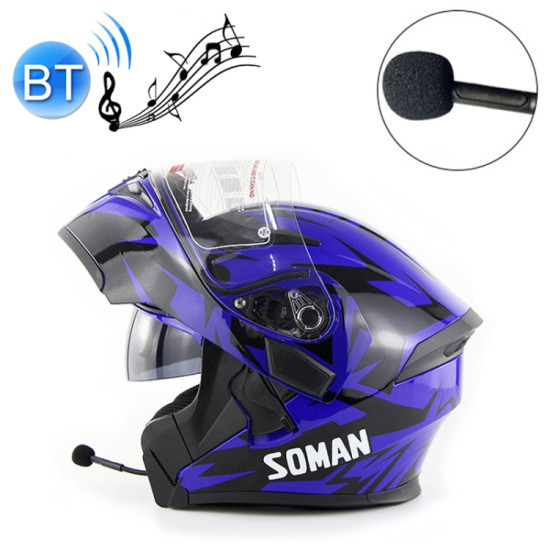 Soman 955 Skyeye Motorcycle Full / Open Face Bluetooth Helmet Headset Full Face, Supports Answer / Hang Up Calls(Skyeye Blue)