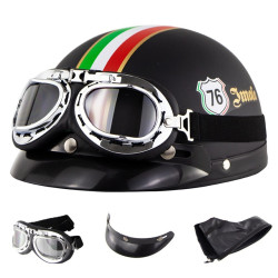 Soman Electromobile Motorcycle Half Face Helmet Retro Harley Helmet with Goggles(Matte Black Italy NO.76)