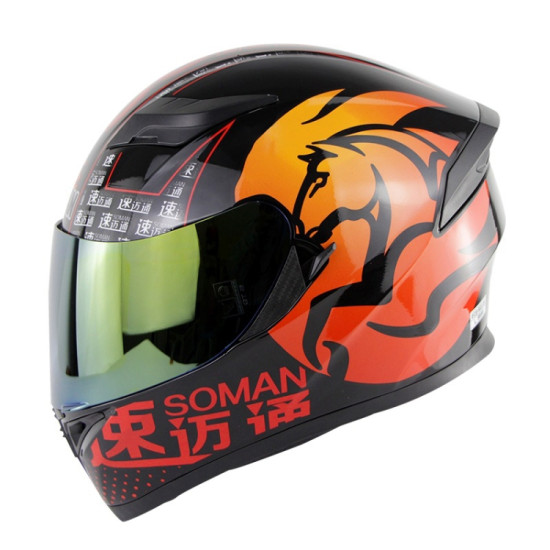 Soman SM-960 Motorcycle Electromobile Full Face Helmet Double Lens Protective Helmet(Red with Gold Lens)