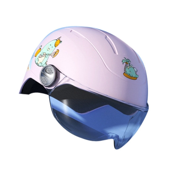 Transparent Short Lens Children Anti-Fall Safety Helmet Cartoon Electric Car Summer Helmet(Peach Pink-Dinosaurs)