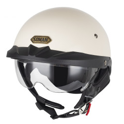 SOMAN Motorcycle Half Helmet Adjustable Helmet With Inner Mirror, Size: S(White with Transparent Mirror)