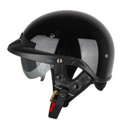 SOMAN Motorcycle Half Helmet Adjustable Helmet With Inner Mirror, Size: XXL(Bright Black)