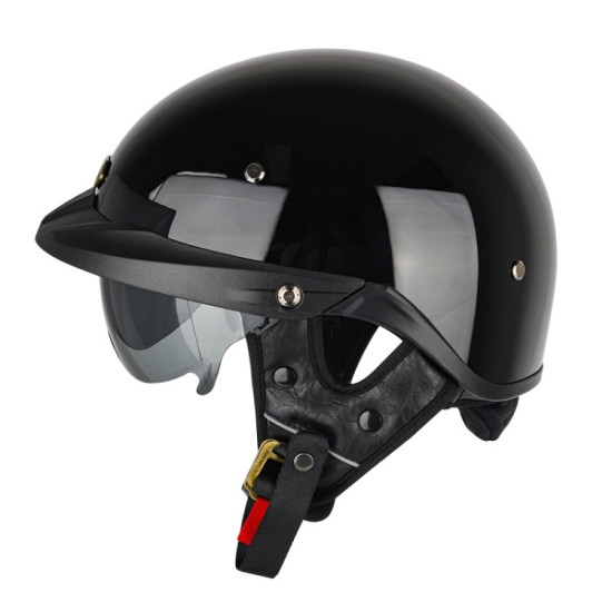SOMAN Motorcycle Half Helmet Adjustable Helmet With Inner Mirror, Size: XXL(Bright Black)