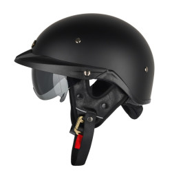 SOMAN Motorcycle Half Helmet Adjustable Helmet With Inner Mirror, Size: XXL(Matt Black)