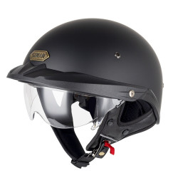 SOMAN Motorcycle Half Helmet Adjustable Helmet With Inner Mirror, Size: XXL(Matte Black with Transparent Mirror)