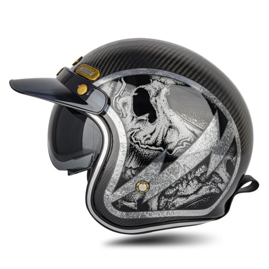 SOMAN Motorcycle Four Seasons Carbon Fiber Half Helmet, Color: Carbon Fiber Silver Lightning(M)