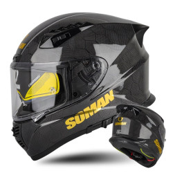 SOMAN Motorcycle Carbon Fiber Double Lens Thermal Safety Helmet, Size: M(Snake Carbon Fiber)