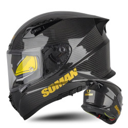SOMAN Motorcycle Carbon Fiber Double Lens Thermal Safety Helmet, Size: M(3K Solid Color)